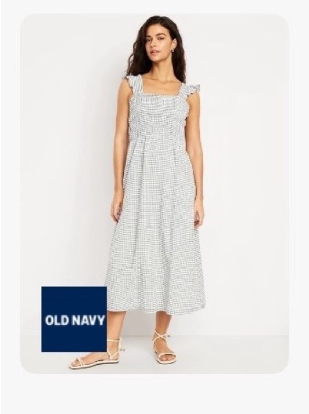 Old Navy Green Gingham Maxi Dress with Ruffle Straps - Picture 2 of 2